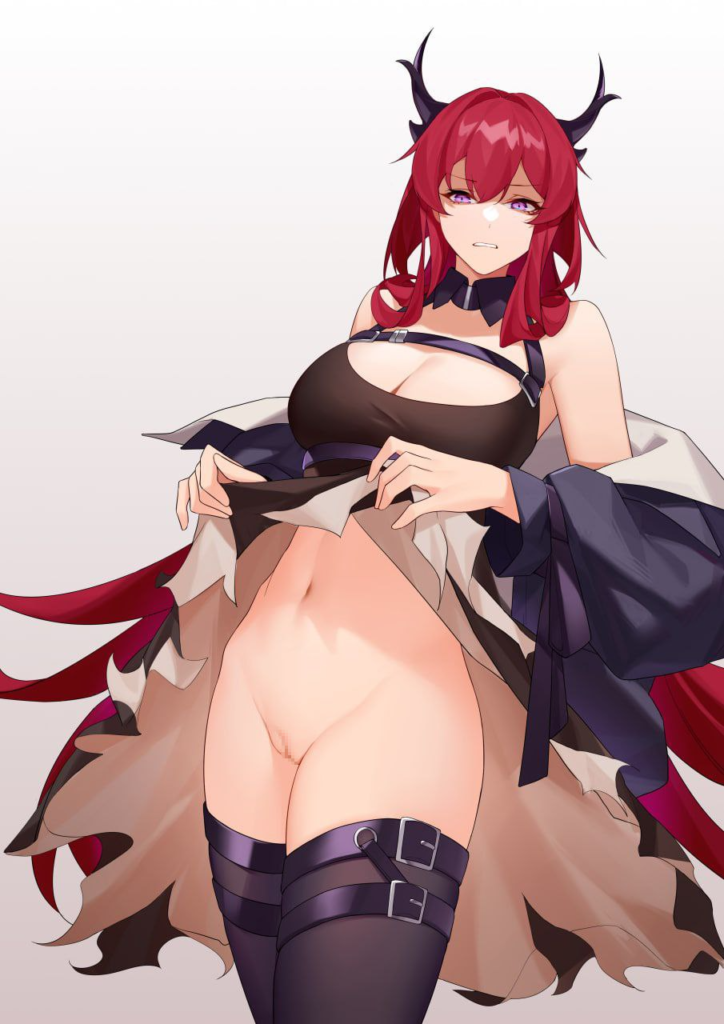 パンツを履かずに下半身を見せつけてくるえっちな女の子の二次エロ画像