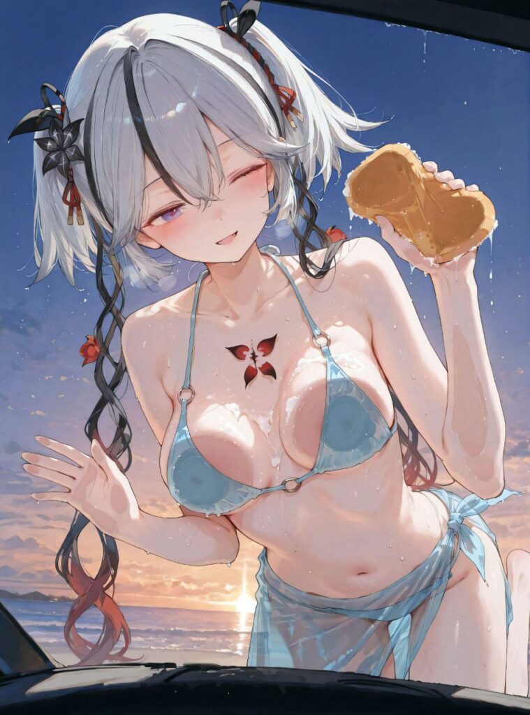 【乳ワイパー】ガラスにおっぱいを押し付ける女の子の二次エロ画像