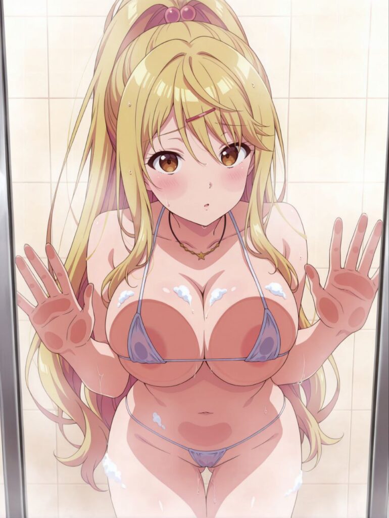 【乳ワイパー】ガラスにおっぱいを押し付ける女の子の二次エロ画像